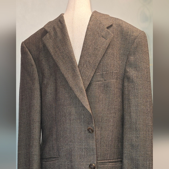 Vintage Chaps Ralph Lauren Men's Tan Brown Glen Check Plaid Blazer Jacket *42R